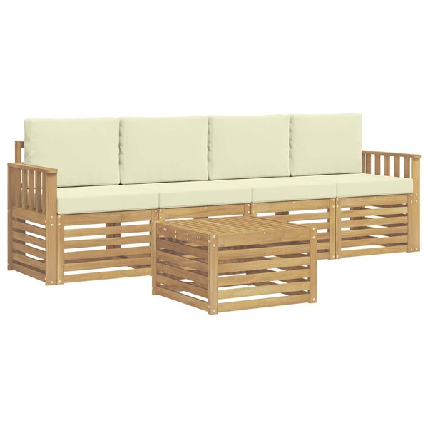 vidaXL Ensemble de canapés d'extérieur 5 Pièces Blanc et crème Polyester