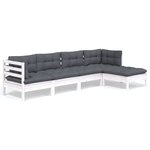 vidaXL Salon de jardin 5 Pièces avec coussins blanc bois de pin