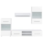 vidaXL Meubles TV 5 Pièces avec lumière LED blanc mat bois d'ingénierie