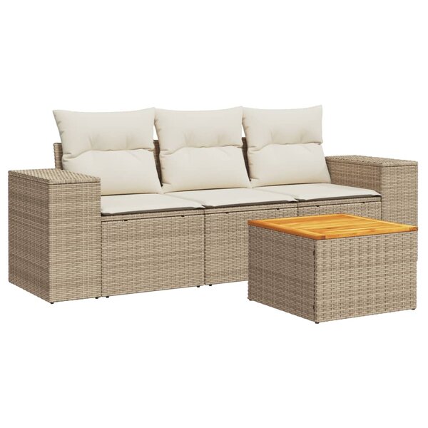 vidaXL Salon de jardin avec coussins 4 Pièces beige résine tressée