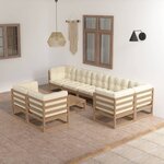 vidaXL Salon de jardin 9 Pièces avec coussins Bois de pin massif