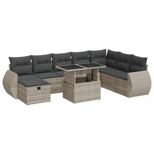 vidaXL Salon de jardin 9 Pièces avec coussins gris clair résine tressée