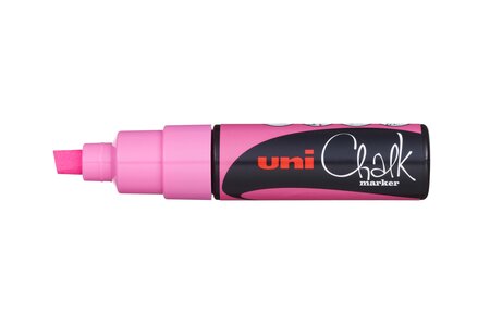 Marqueur craie Pointe biseautée large CHALK Marker PWE8K 8mm Rose Fluo x 6 UNI-BALL