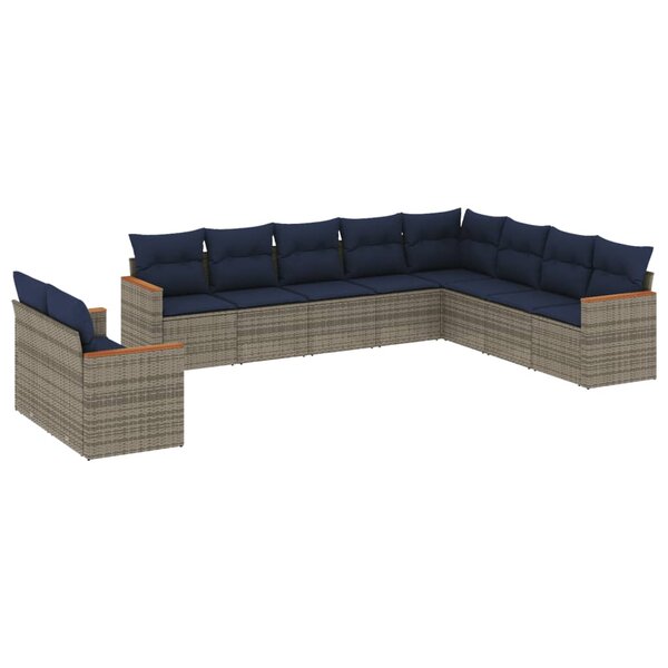 vidaXL Salon de jardin 10 Pièces avec coussins gris résine tressée