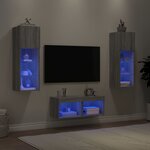 vidaXL Meuble TV muraux 4 Pièces avec lumières LED sonoma gris