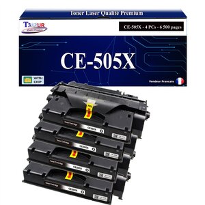 T3AZUR -4x Toners compatibles avec HP CE505X (05X) pour HP LaserJet P2050  P2050D  P2055  P2055D  P2055DN  P2055X