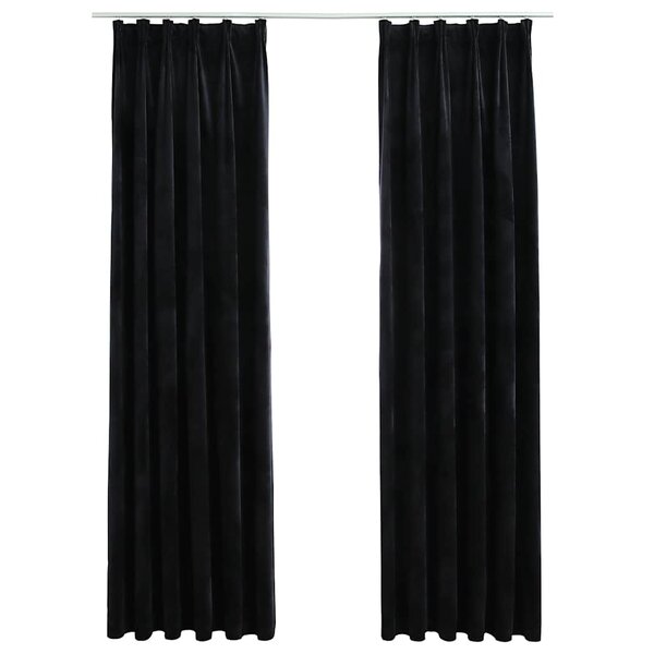 vidaXL Rideaux occultants avec crochets 2 Pièces Velours Noir 140x245 cm