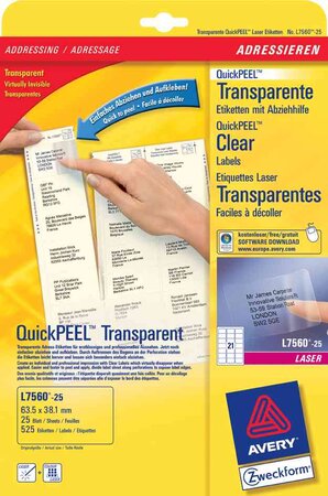 Paquet de 300 etiquettes adresses transparentes, 99,1 x 42,3 mm polyester avery zweckform