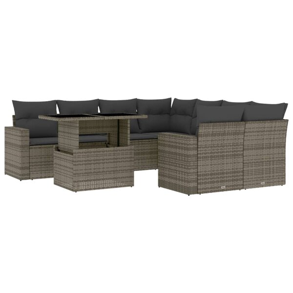 vidaXL Salon de jardin 9 Pièces avec coussins gris résine tressée