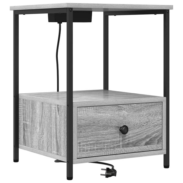vidaXL Table de nuit avec station de chargement Sonoma gris