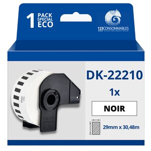 Étiquettes compatibles Brother DK22210 - Largeur 29 mm x 30 48 mètres - Texte noir sur fond blanc