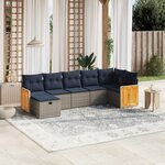 vidaXL Salon de jardin 7 Pièces avec coussins gris résine tressée