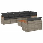 vidaXL Salon de jardin 9 Pièces avec coussins gris résine tressée