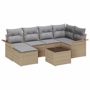vidaXL Ensemble de canapé de jardin 7 Pièces Beige Poly rotin