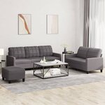 vidaXL Ensemble de canapés 3 Pièces avec coussins Gris Similicuir