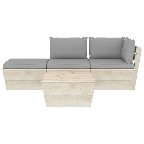 Salon de jardin meuble d'extérieur ensemble de mobilier palette 4 pièces avec coussins épicéa imprégné 02_0018373