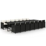 vidaXL Ensemble à manger de jardin coussins 15 Pièces Résine tressée Noir