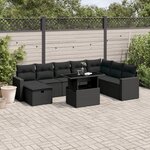 vidaXL Salon de jardin 9 Pièces avec coussins noir résine tressée
