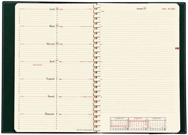 Agenda NOTE 24 Spirale Couv Plast Grainée noir 16 x 24 cm Quovadis