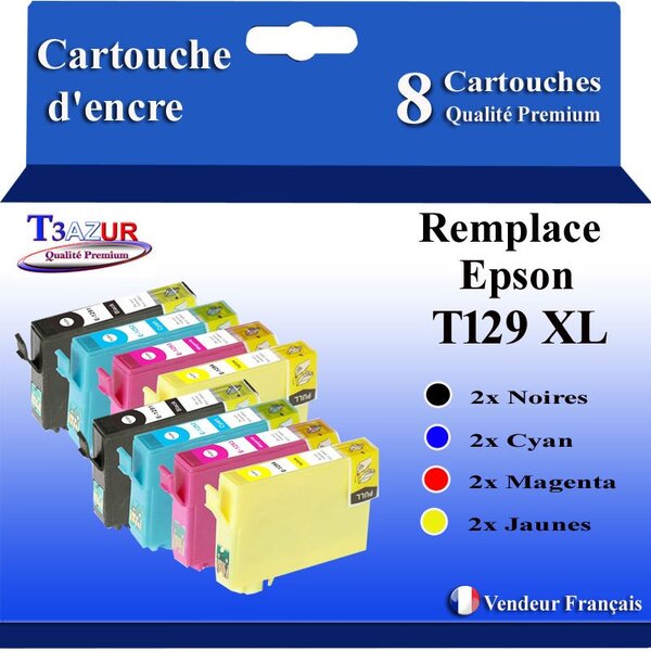 T3AZUR- 8x Cartouches Compatibles avec Epson T1291 T1292 T1293 T1294 remplace Epson Stylus Office BX630FW BX635FWD BX925FWD BX935FWD