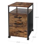 Caisson de bureau 2 tiroirs placard de rangement mobile avec roulettes emplacement ouvert style industriel 66 cm marron rustique et noir 12_0001482