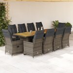 vidaXL Ensemble de bistro de jardin 11 Pièces coussins gris poly rotin
