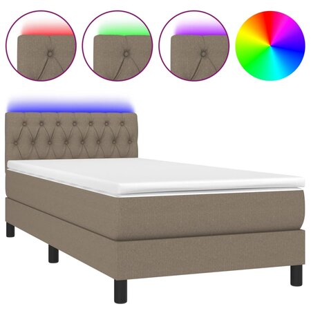 vidaXL Sommier à lattes de lit avec matelas LED Taupe 100x200 cm Tissu