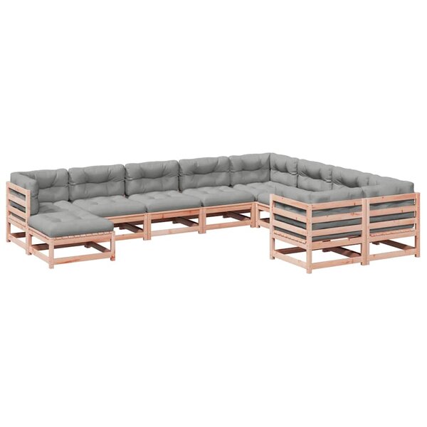 vidaXL Salon de jardin avec coussins 10 Pièces bois massif sapin douglas
