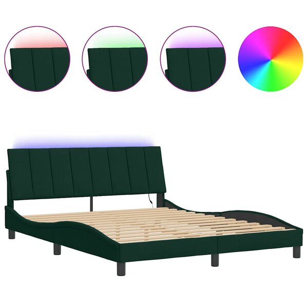 vidaXL Cadre de lit avec LED sans matelas Hanko vert foncé 160x200 cm velours
