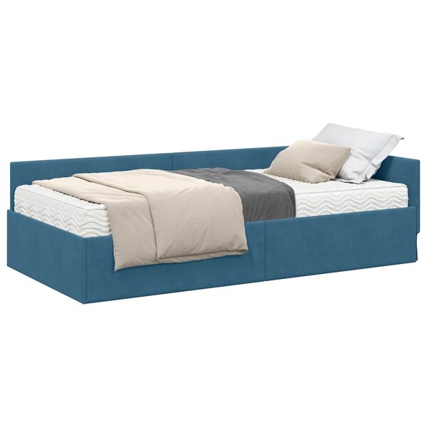 vidaXL Cadre de lit d'angle avec matelas 2 pc Bleu 80 x 200 cm Velours
