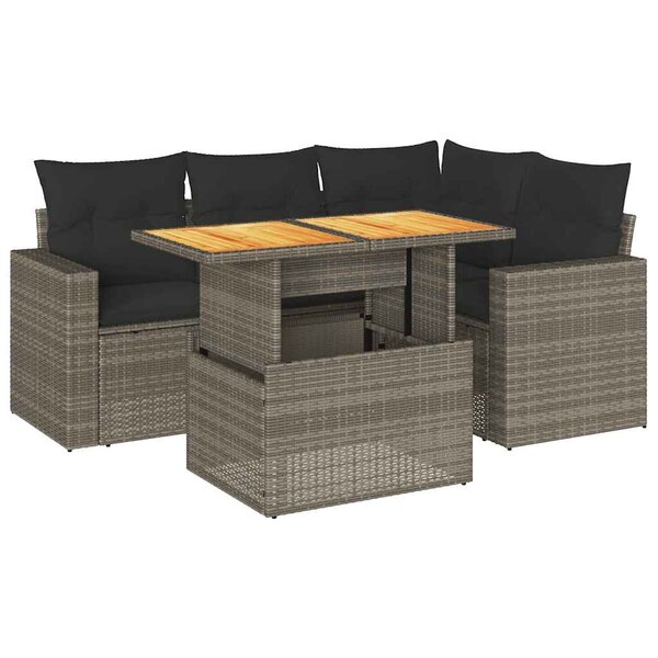 vidaXL Salon de jardin 5 Pièces avec coussins gris résine tressée