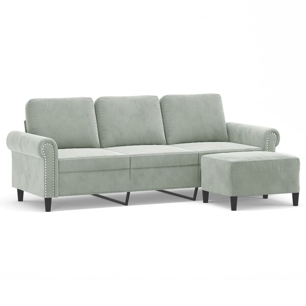 vidaXL Canapé à 3 places avec repose-pieds Gris clair 180 cm Velours