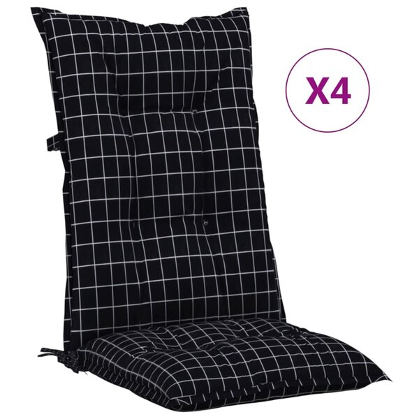 vidaXL Coussins de chaise jardin à dossier haut lot de 4 carreaux noir