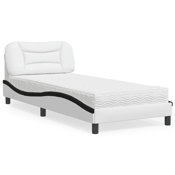vidaXL Lit avec matelas Hvar blanc et noir 90x200 cm similicuir