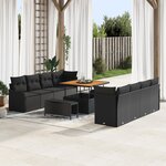 Ensemble de Canapés de Jardin 11 pièces avec Coussins Noir Rattan Poly Acacia