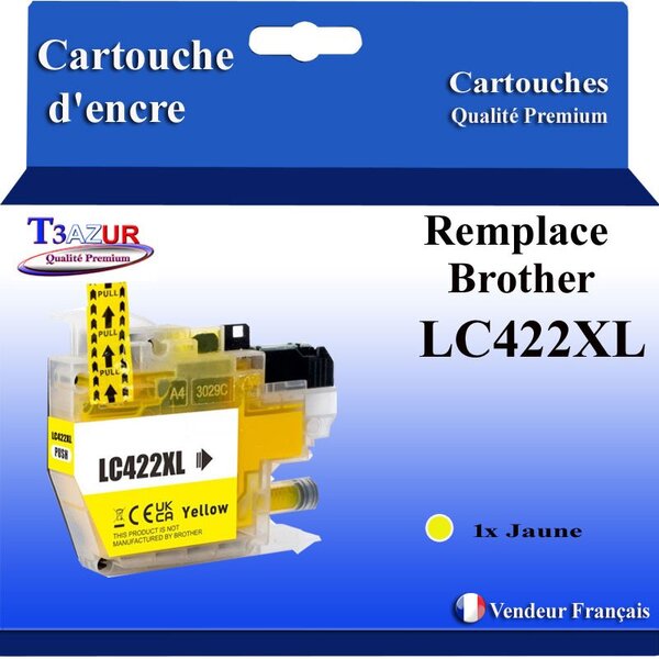 T3AZUR- Cartouche compatible avec Brother LC422 XL pour Brother MFC-J5340DW  MFC-J5340DWE  MFC-J5345DW Jaune