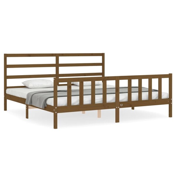 vidaXL Cadre de lit avec tête de lit marron miel 200x200cm bois massif