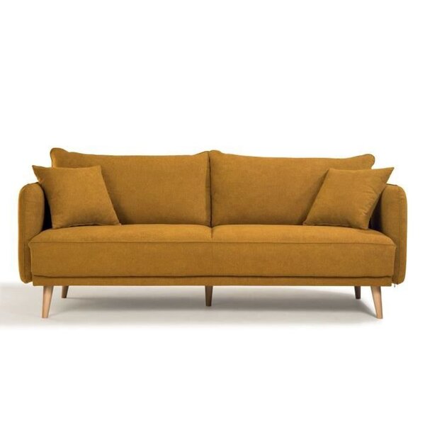 Canapé fixe 3 places DAREN - Tissu moutarde - 207 x 90 x 88 cm - HEXAGONE