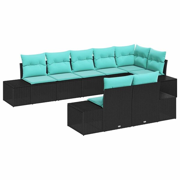 vidaXL Ensemble de canapé de jardin 8 Pièces Noir et turquoise Poly rotin
