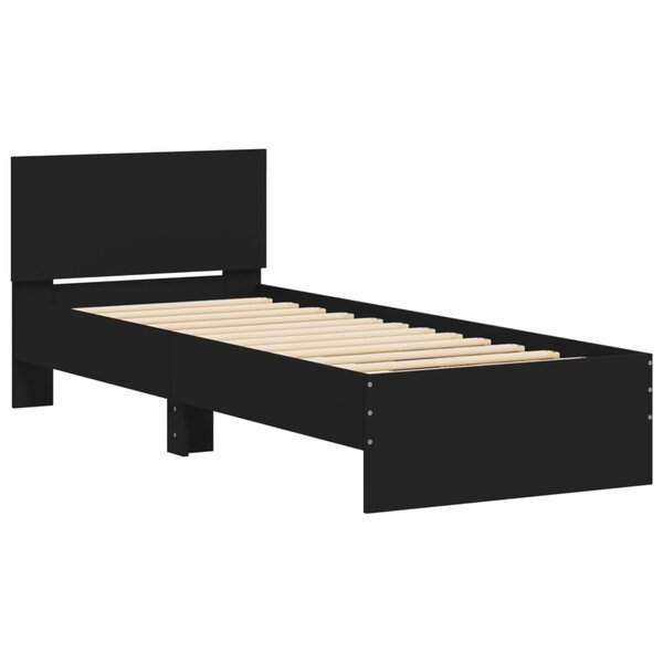 vidaXL Cadre de lit avec tête de lit noir 90x190 cm bois d'ingénierie