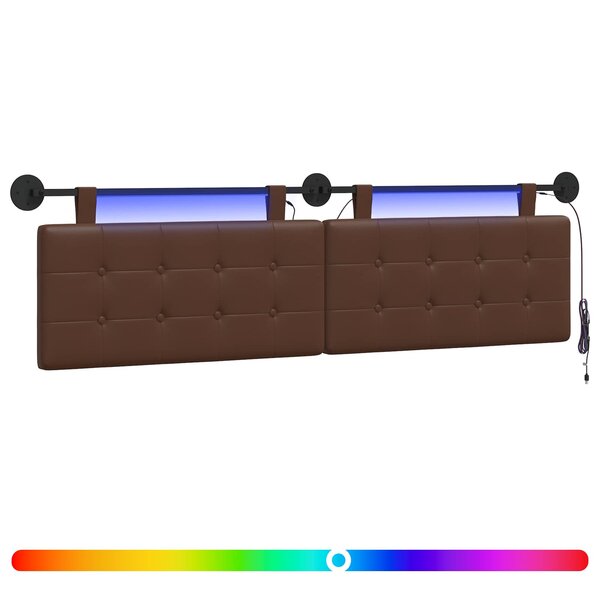 vidaXL Tête de lit suspendue Avec lumière LED Marron Simili cuir