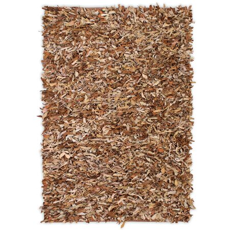 vidaXL Tapis shaggy Cuir véritable 120 x 170 cm Brun roux