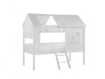 CHARLOTTE Lit cabane pin massif blanc 90x200cm + Rideaux + Sommier