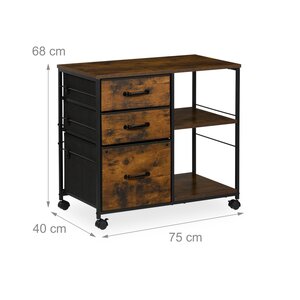 Caisson de bureau roulant avec 3 tiroirs et 3 étagères accès rapide 80 x 40 x 60 cm en métal noir 13_0017190