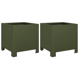 vidaXL Jardinières 2 Pièces vert olive 30x30x30 cm acier