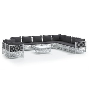 vidaXL Salon de jardin avec coussins 11 Pièces blanc acier