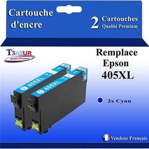 T3AZUR - 2 Cartouches compatibles avec Cartouche compatible avec Epson 405  405 XL pour Epson Workforce Pro WF-7800  WF-7830DTWf  WF-7835 DTWf  WF-7840DTWf  WF-7310DTW  WF-7830DTW Cyan