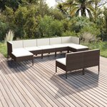 vidaXL Salon de jardin 9 Pièces avec coussins Résine tressée Marron