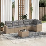 vidaXL Salon de jardin avec coussins 7 Pièces beige résine tressée