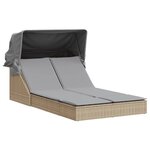 vidaXL Chaise longue double avec auvent et coussins beige poly rotin